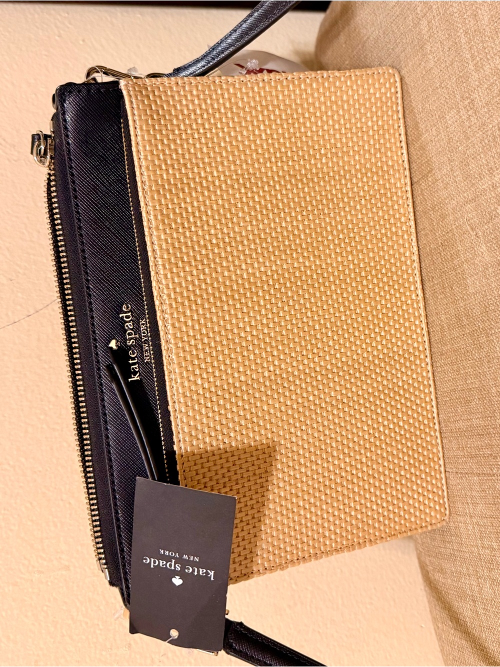 kate spade Black & Natural Woven Toiletry Pouch